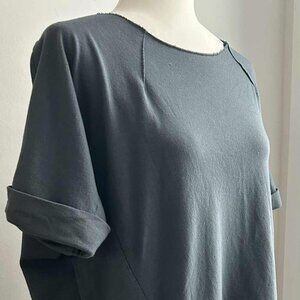 Senza Tempo Slate Italian Cotton Raw-Edge Oversize Tunic Dress w/ Pockets – US M